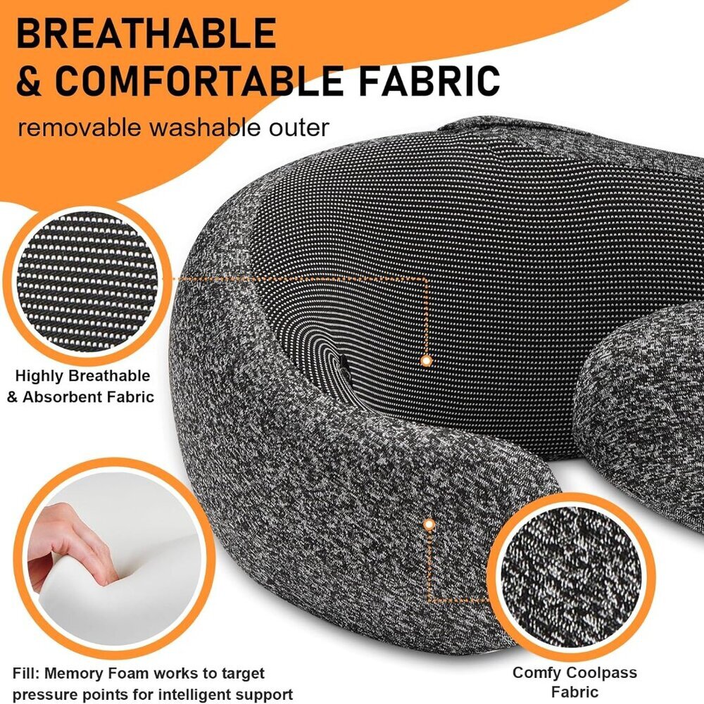 Travel Pillow - Hooded Neck Pillow Airplane, Memory Foam Pillow for Plane, Offic - Picture 6 of 6